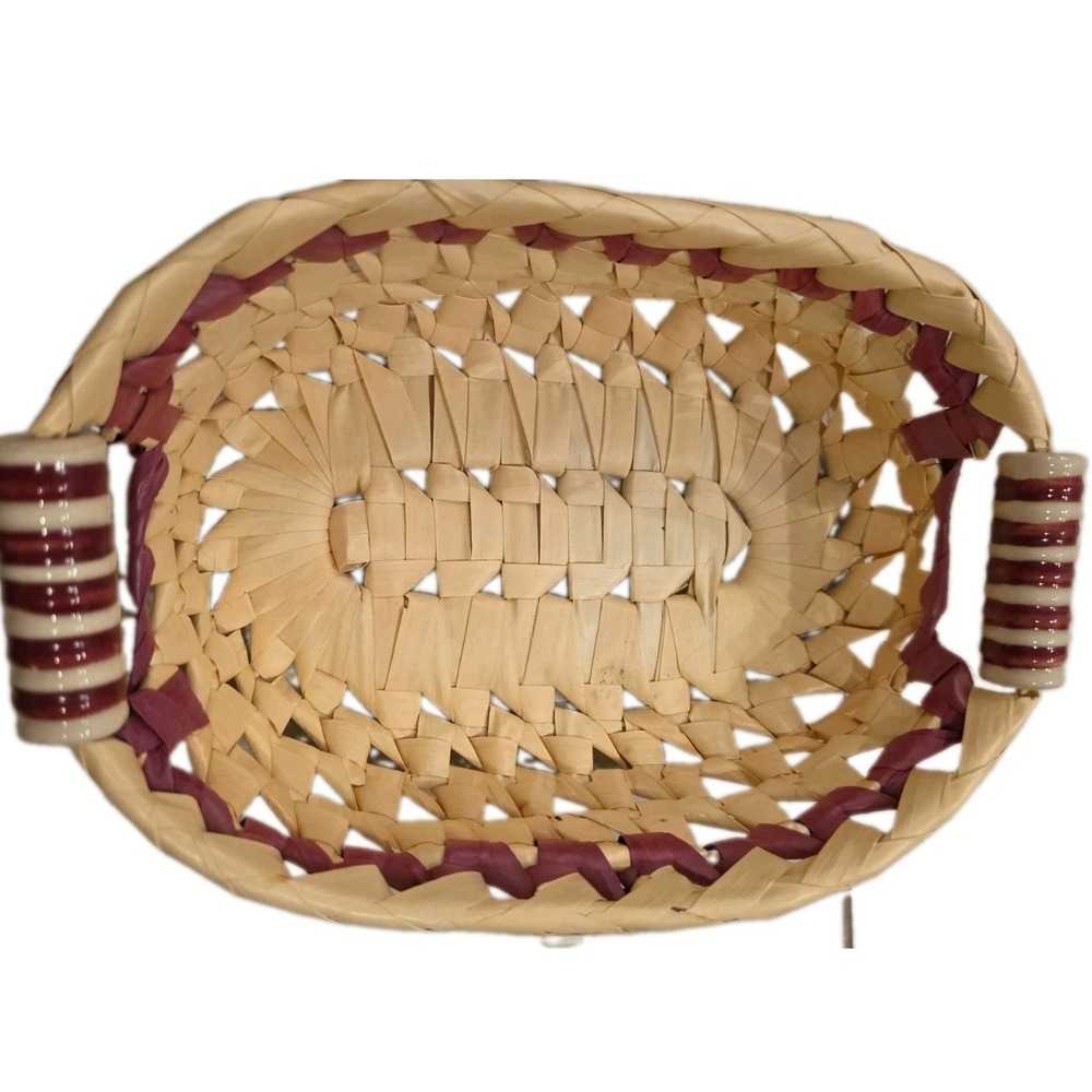 Woven Basket Striped Ceramic‎ Handles Decor Farmhouse Rustic Cottagecore Boho